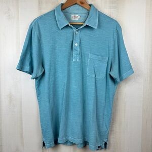 Faherty Men’s Sunwashed Polo Short Sleeve Faded Green Blue 100% Cotton Large